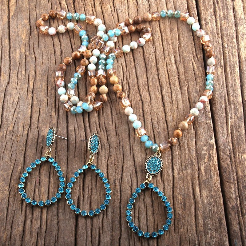 Turquoise Beaded Pendant Necklace and Turquoise Earring Set with